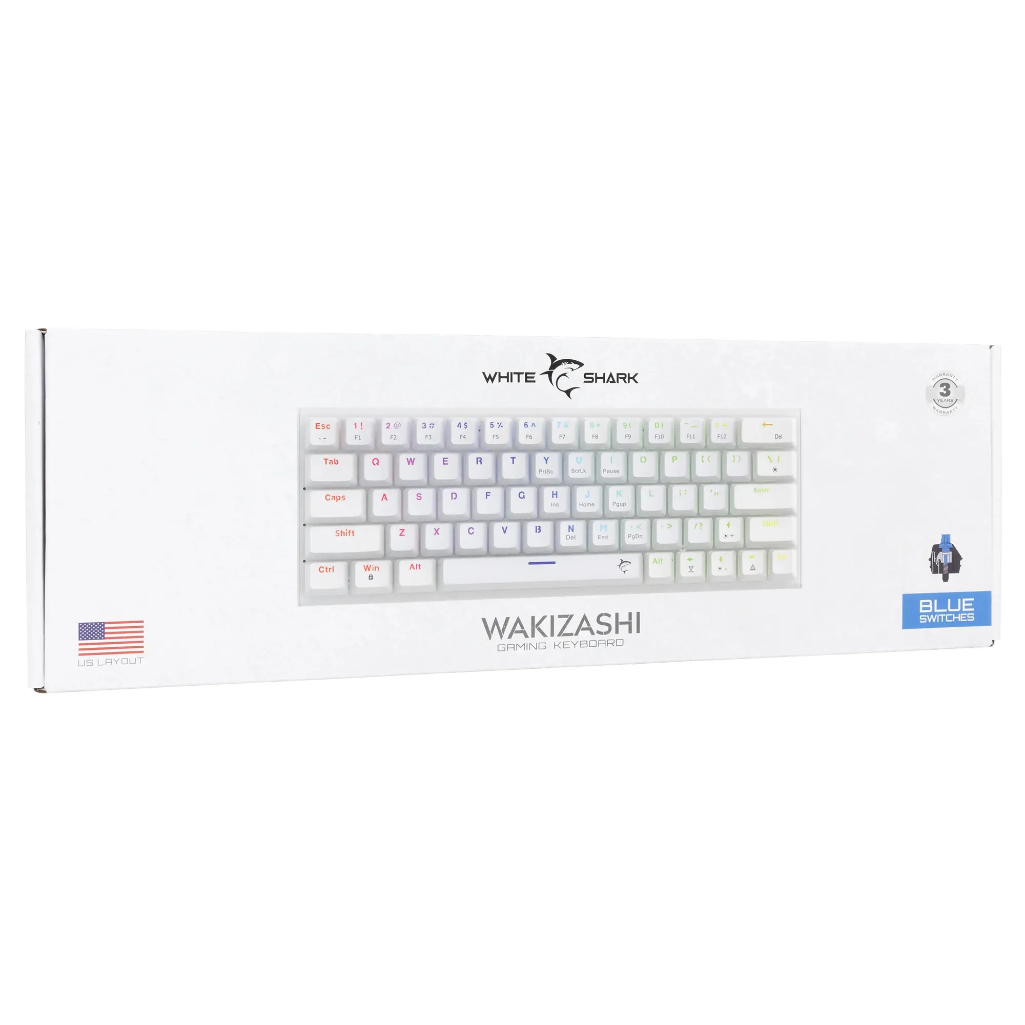 White Shark геймърска механична клавиатура Gaming Mechanical Keyboard WAKIZASHI 2 - Blue Switches (English US), White - image 6