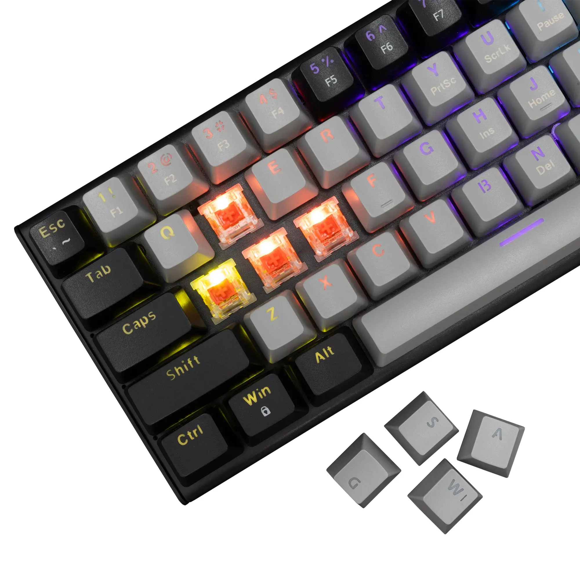 White Shark геймърска механична клавиатура Gaming Mechanical Keyboard WAKIZASHI 2 - Red Switches (English US), Gray, Black - image 2