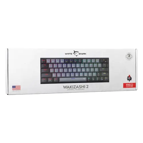 White Shark геймърска механична клавиатура Gaming Mechanical Keyboard WAKIZASHI 2 - Red Switches (English US), Gray, Black - 7
