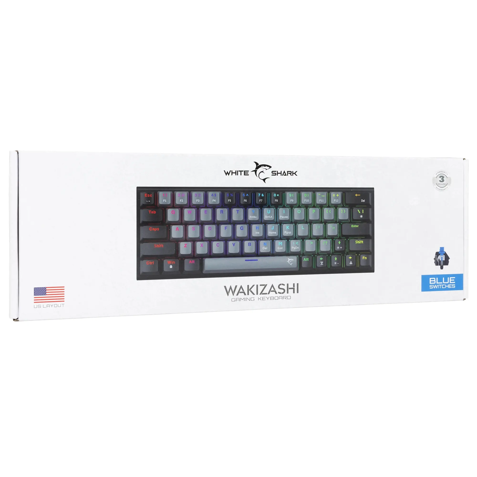White Shark геймърска механична клавиатура Gaming Mechanical Keyboard WAKIZASHI 2 - Blue Switches (English US), Gray, Black - image 5