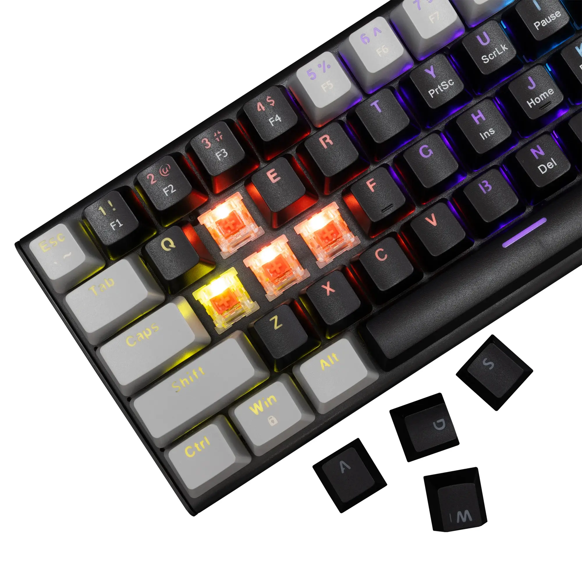 White Shark геймърска механична клавиатура Gaming Mechanical Keyboard WAKIZASHI 2 - Red Switches (English US), Black, Gray - image 3