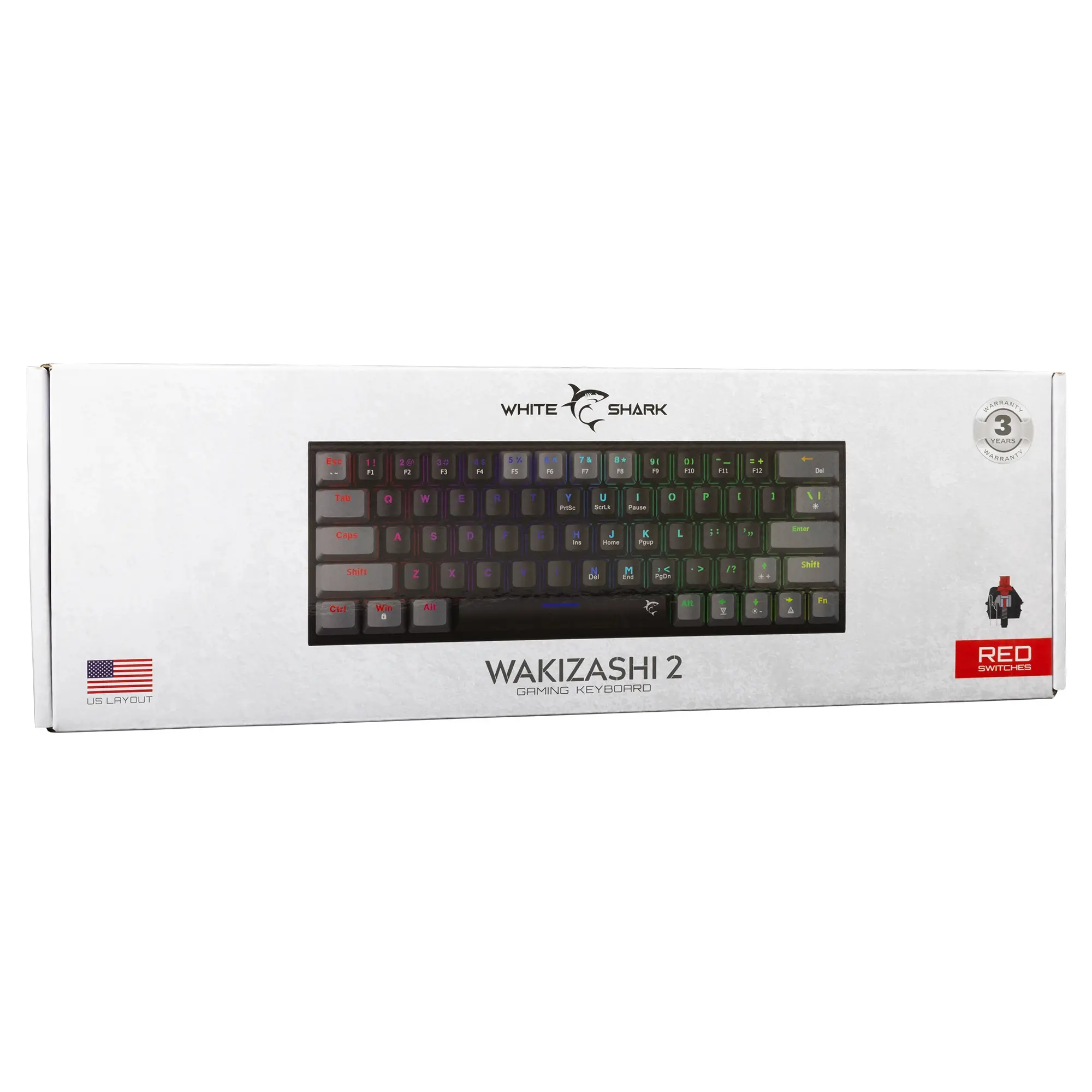 White Shark геймърска механична клавиатура Gaming Mechanical Keyboard WAKIZASHI 2 - Red Switches (English US), Black, Gray - image 7