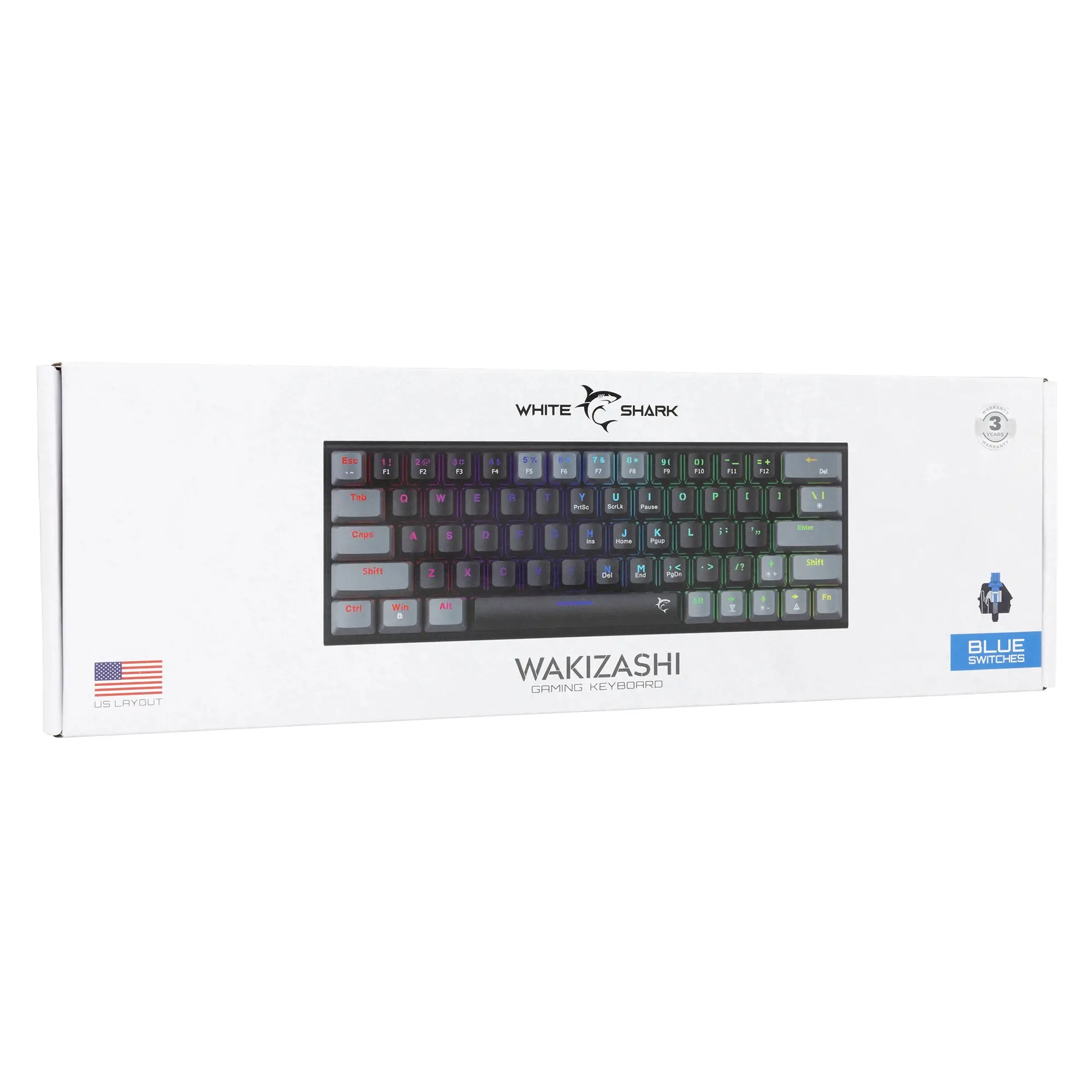 White Shark геймърска механична клавиатура Gaming Mechanical Keyboard WAKIZASHI 2 - Blue Switches (English US), Black, Gray - image 6