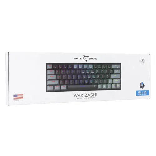 White Shark геймърска механична клавиатура Gaming Mechanical Keyboard WAKIZASHI 2 - Blue Switches (English US), Black, Gray - 7