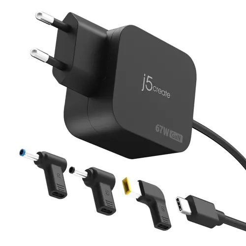 j5create Φορτιστής 67W GaN PD USB-C® Mini Charger με 4.5 mm 3 τύπους DC μετατροπέων - 1