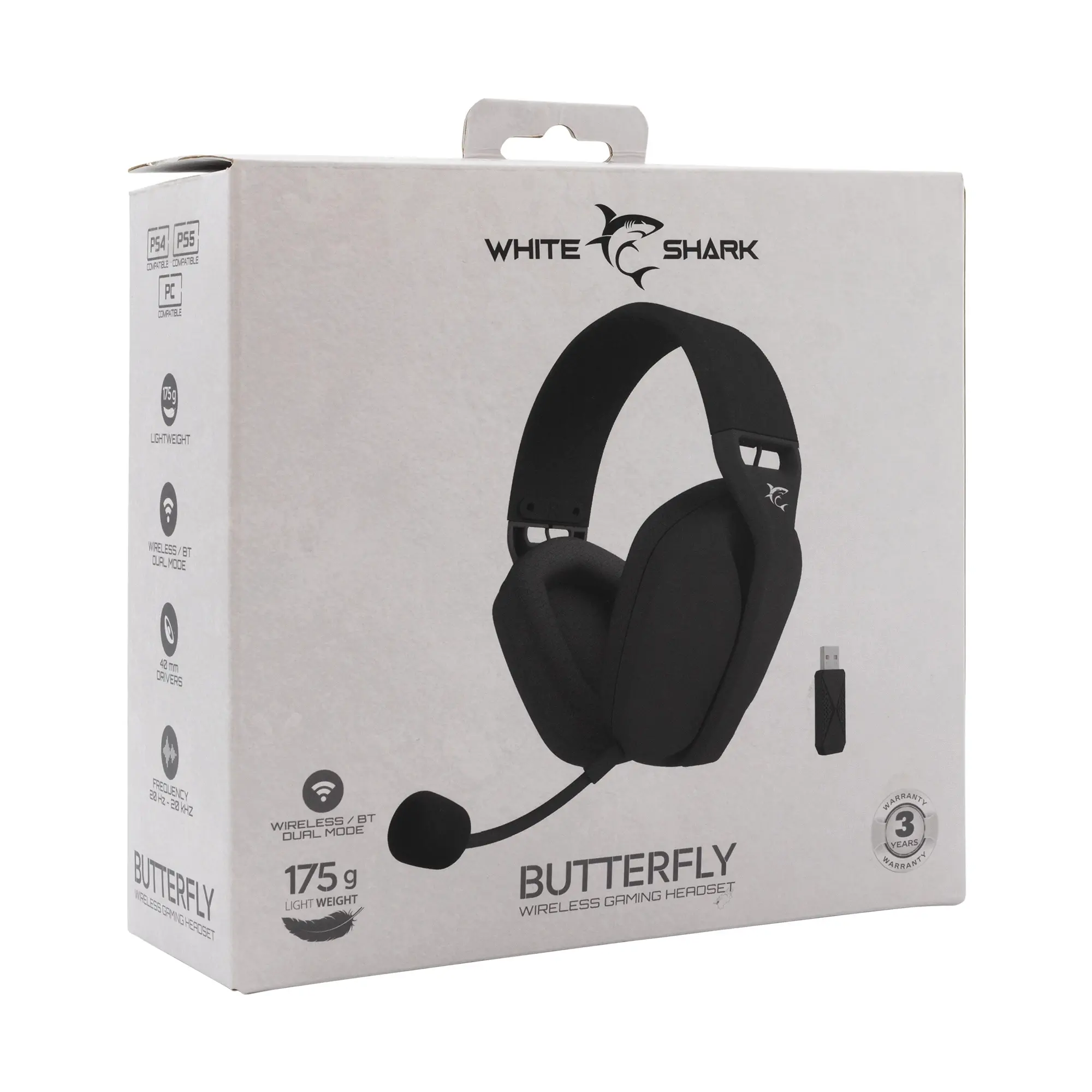 White Shark безжични геймърски слушалки Gaming Headphones BUTTERFLY - Bluetooth, 2.4G, Black - image 6