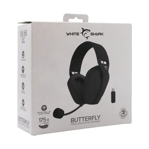 White Shark безжични геймърски слушалки Gaming Headphones BUTTERFLY - Bluetooth, 2.4G, Black - image 6