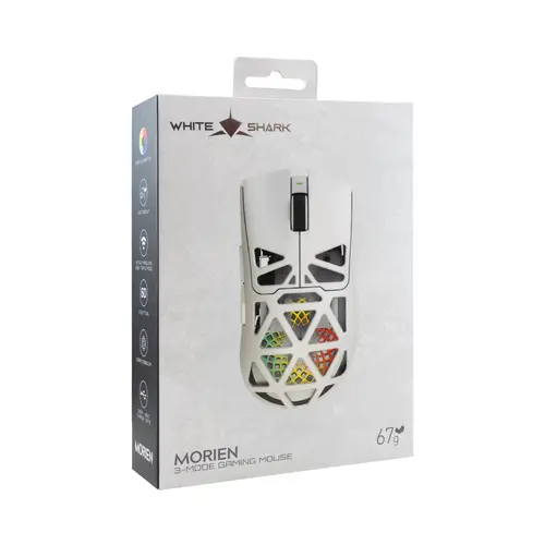 White Shark професионална геймърска мишка Wireless Gaming Mouse MORIEN - 12000dpi, 1000Hz, Bluetooth, White - image 4