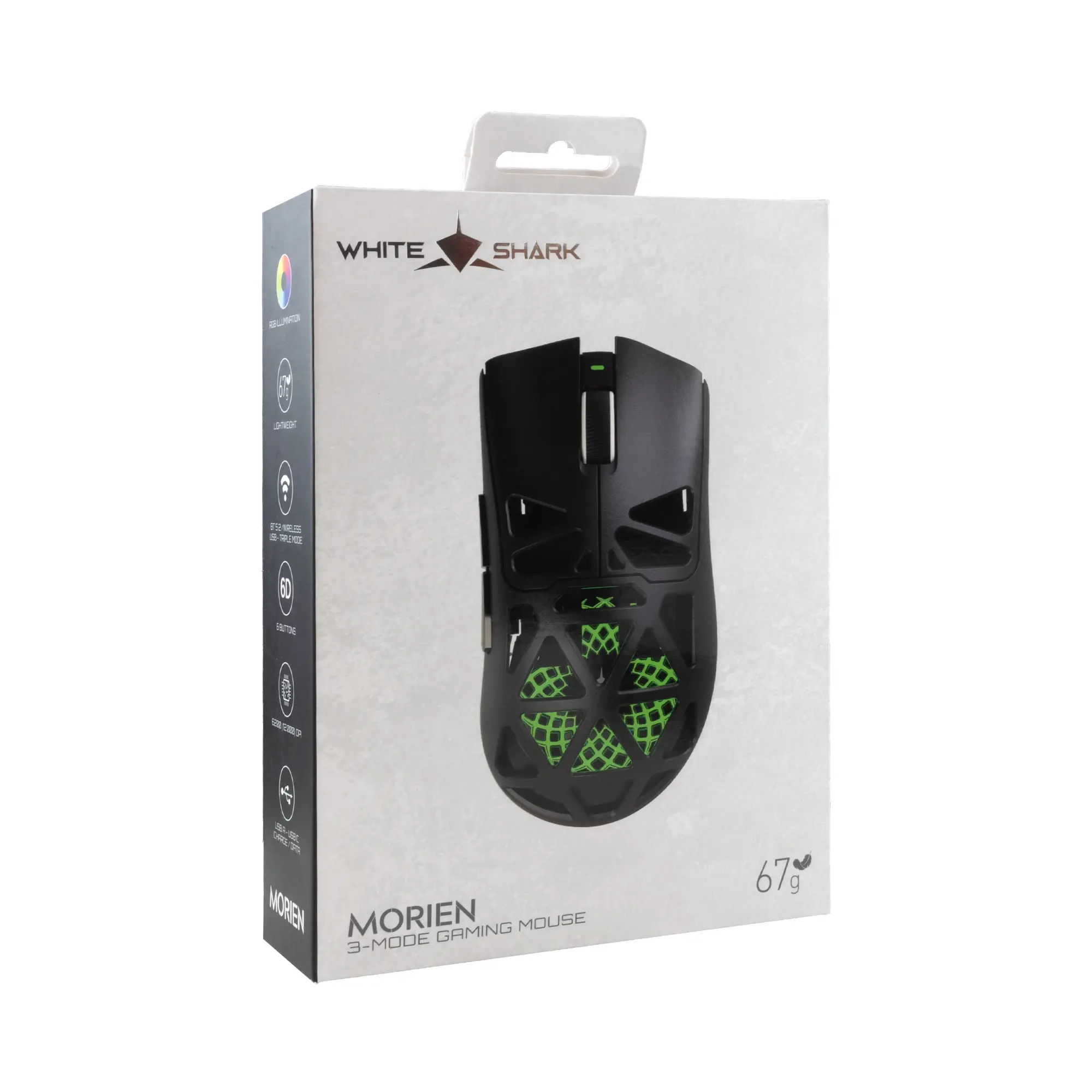 White Shark професионална геймърска мишка Wireless Gaming Mouse MORIEN - 12000dpi, 1000Hz, Bluetooth, Black - image 4