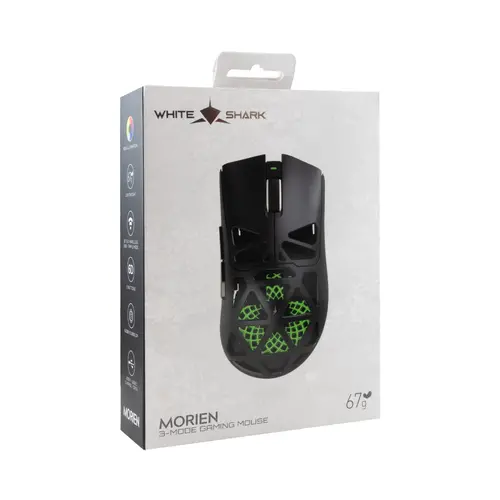 White Shark професионална геймърска мишка Wireless Gaming Mouse MORIEN - 12000dpi, 1000Hz, Bluetooth, Black - image 4