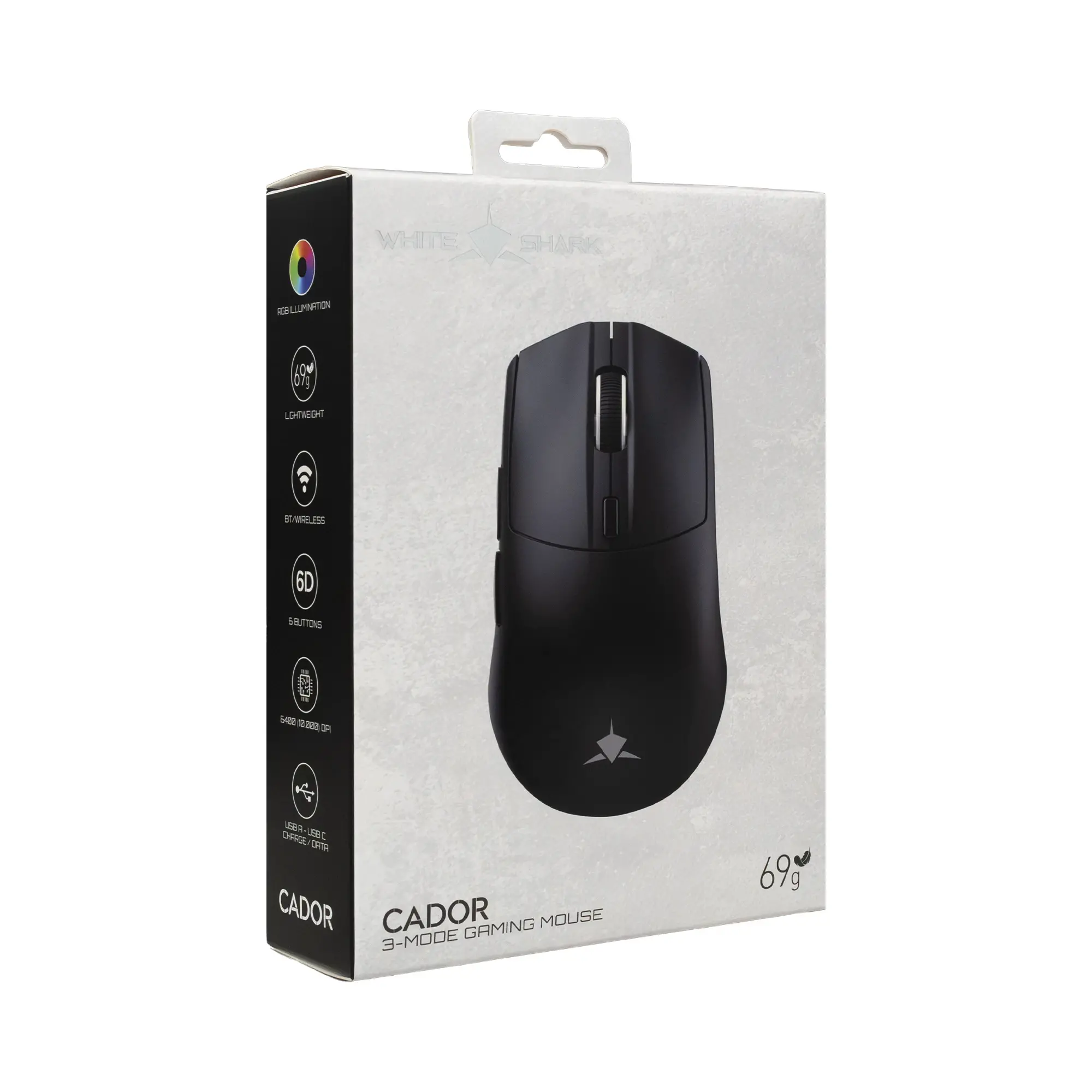White Shark професионална геймърска мишка Wireless Gaming Mouse CADOR - 10000dpi, 1000Hz, Bluetooth, Black - image 5