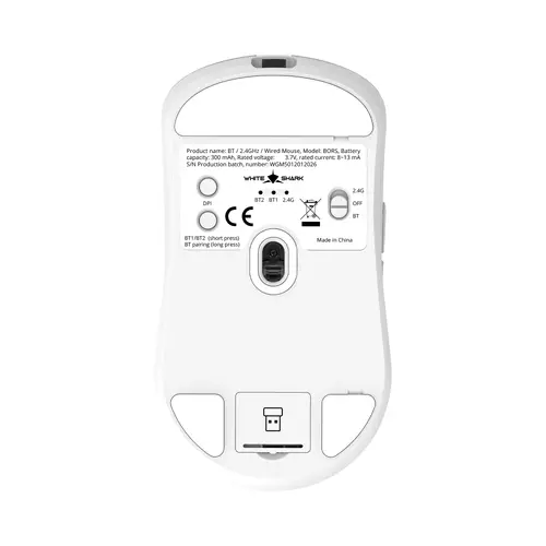 White Shark професионална геймърска мишка Wireless Gaming Mouse BORS - 12000dpi, 1000Hz, Bluetooth, White - image 5