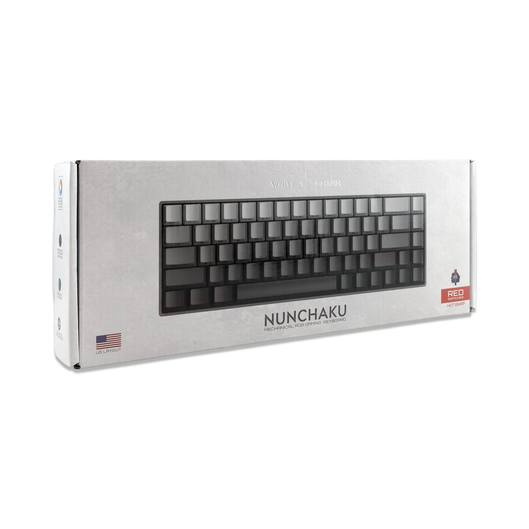 White Shark геймърска механична клавиатура Gaming Mechanical Keyboard NUNCHAKU - Red Switches (English US), Grey - image 8