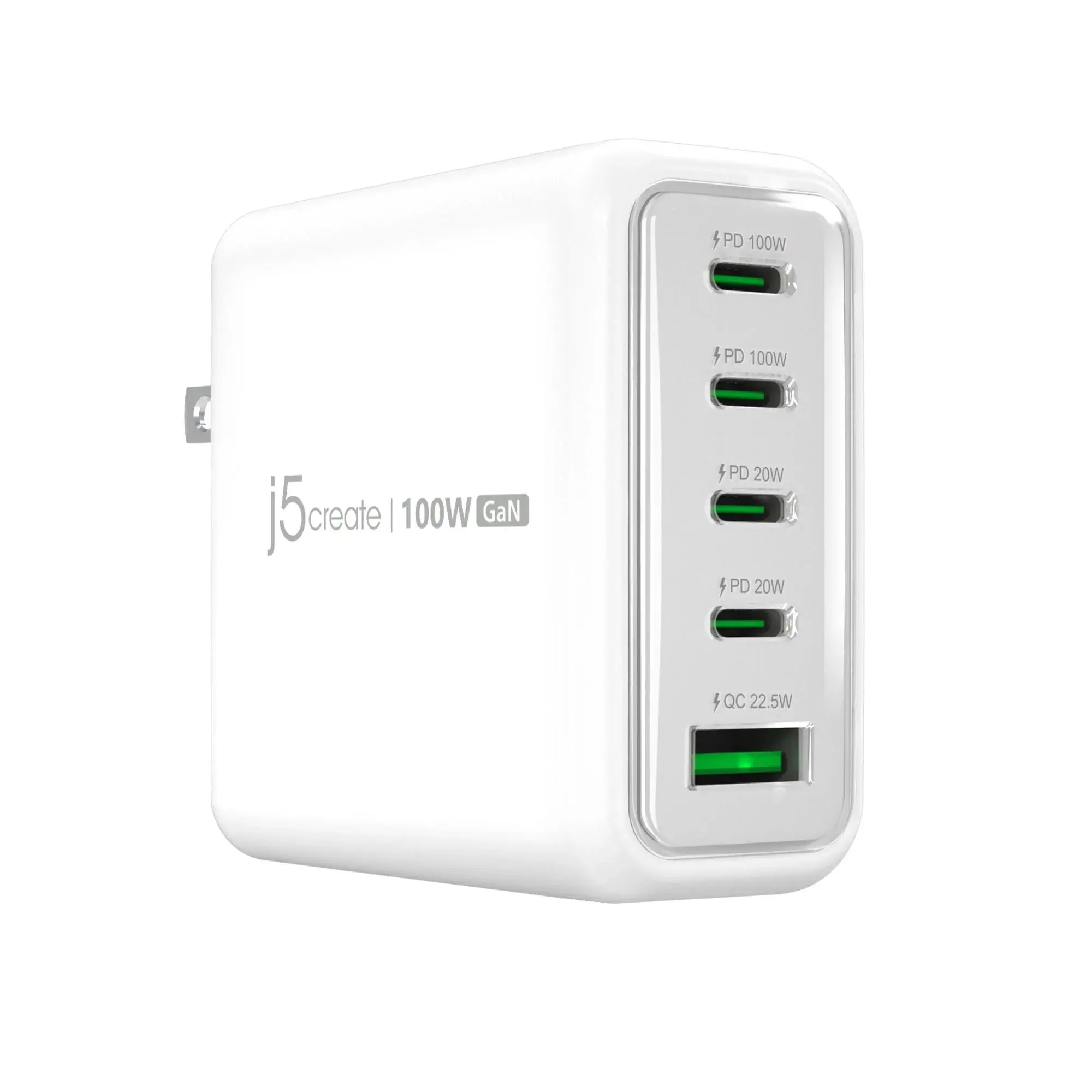 Φορτιστής πρίζας JUP53100 100W GaN, 5 θύρες, USB-C, USB-A