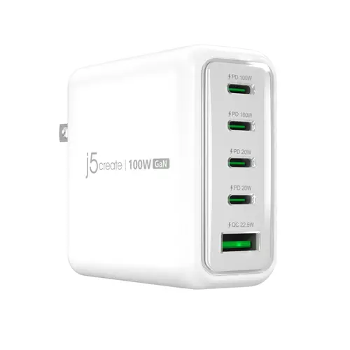 Мрежово зарядно JUP53100 100W GaN, 5 порта, USB-C, USB-A