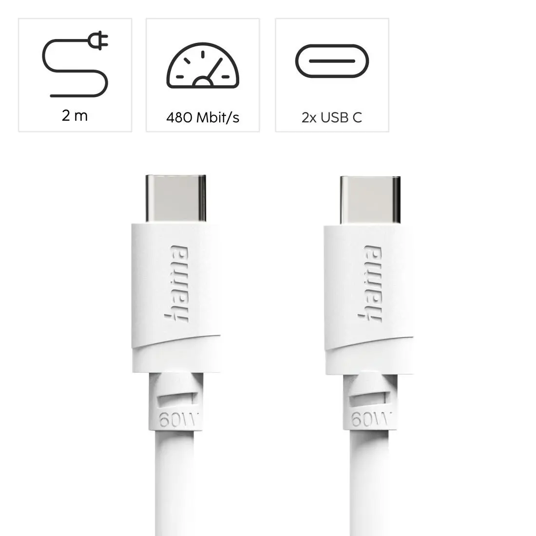 HAMA Cablu USB-C - USB-C, 60W, 2 m, alb - image 7