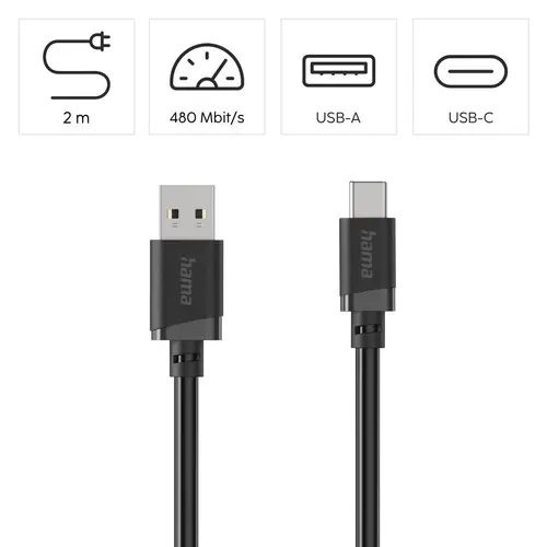 HAMA Кабел USB-A - USB-C, 2 м, черен - image 7