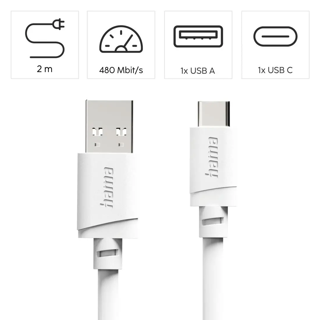 HAMA Кабел USB-A - USB-C, 2 м, бял - image 7