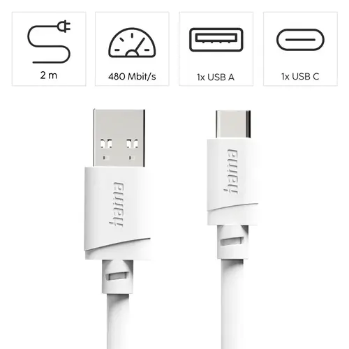 HAMA Кабел USB-A - USB-C, 2 м, бял - image 7