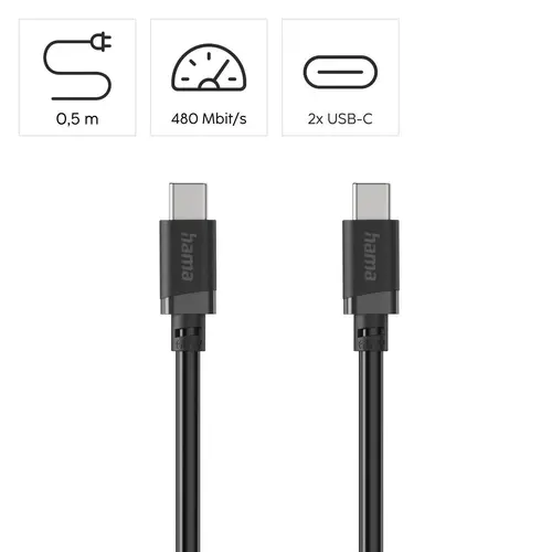 HAMA Кабел USB-C - USB-C, 60W, 0.5 м, черен - image 8