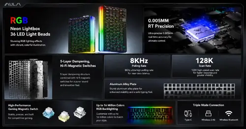 Aula геймърска механична клавиатура Wireless Gaming Mechanical Keyboard HERO 75 HE - Stormrise Magnetic Switch [Linear] (English US), Black - image 1