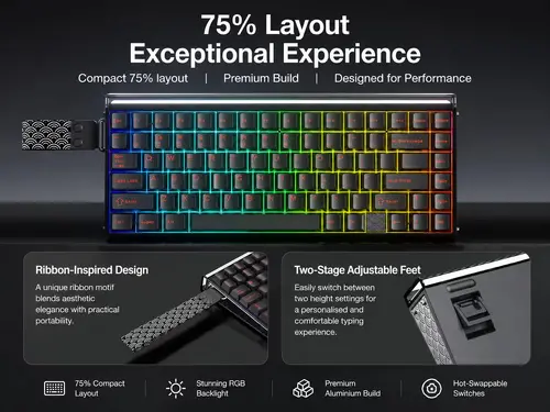 Aula геймърска механична клавиатура Wireless Gaming Mechanical Keyboard HERO 75 HE - Stormrise Magnetic Switch [Linear] (English US), Black - image 6