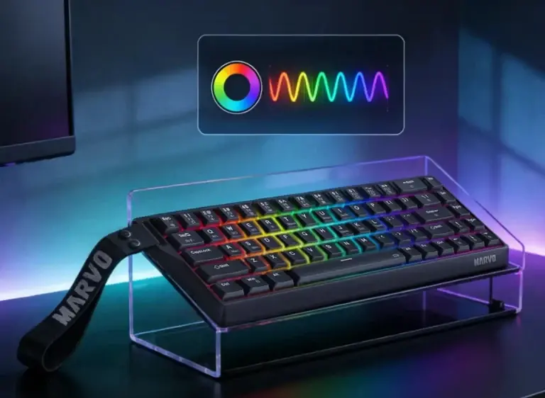 Marvo безжична механична геймърска клавиатура Wireless Gaming Mechanical keyboard Saber 65W KG965W - 1K, Banana Crystal [Linear], (English US) - image 10