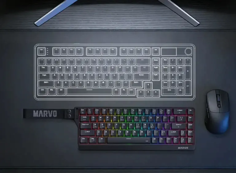 Marvo безжична механична геймърска клавиатура Wireless Gaming Mechanical keyboard Saber 65W KG965W - 1K, Banana Crystal [Linear], (English US) - image 8