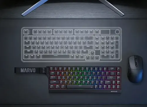 Marvo безжична механична геймърска клавиатура Wireless Gaming Mechanical keyboard Saber 65W KG965W - 1K, Banana Crystal [Linear], (English US) - 9