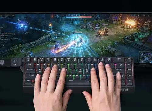 Marvo безжична механична геймърска клавиатура Wireless Gaming Mechanical keyboard Saber 65W KG965W - 1K, Banana Crystal [Linear], (English US) - 10