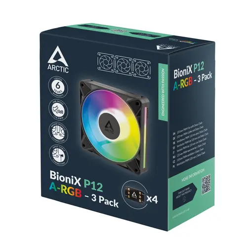 Комплект вентилатори ARCTIC BioniX P12 A-RGB PWM 120mm Daisy Chain - Черен - 9