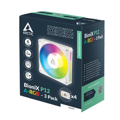 Комплект вентилатори ARCTIC BioniX P12 A-RGB PWM 120mm Daisy Chain - Бял - 9