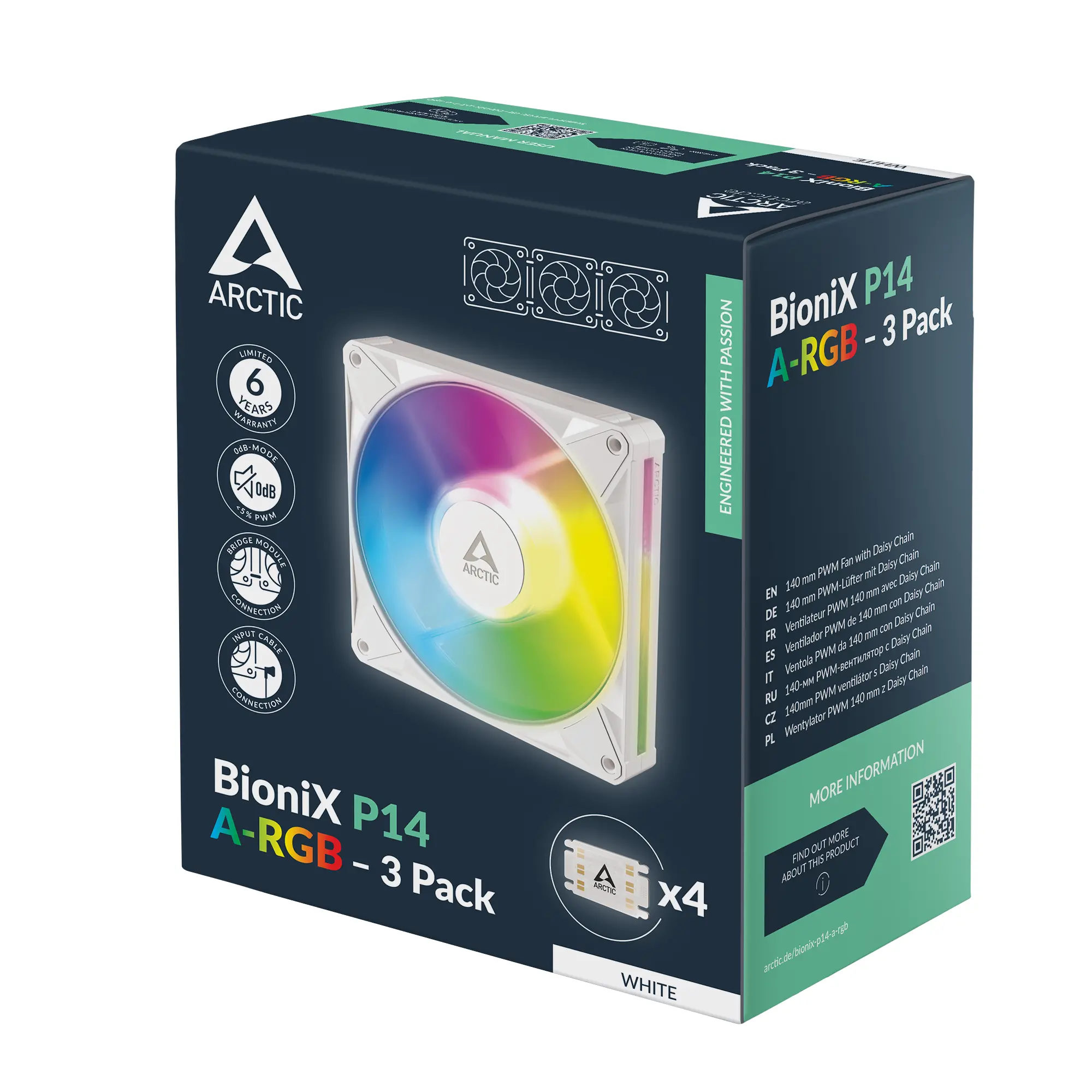 Комплект вентилатори ARCTIC BioniX P14 A-RGB PWM 140mm Daisy Chain - Бял - image 9