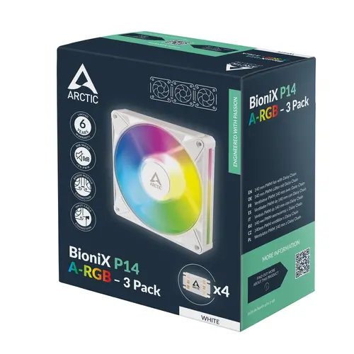 Комплект вентилатори ARCTIC BioniX P14 A-RGB PWM 140mm Daisy Chain - Бял - 10