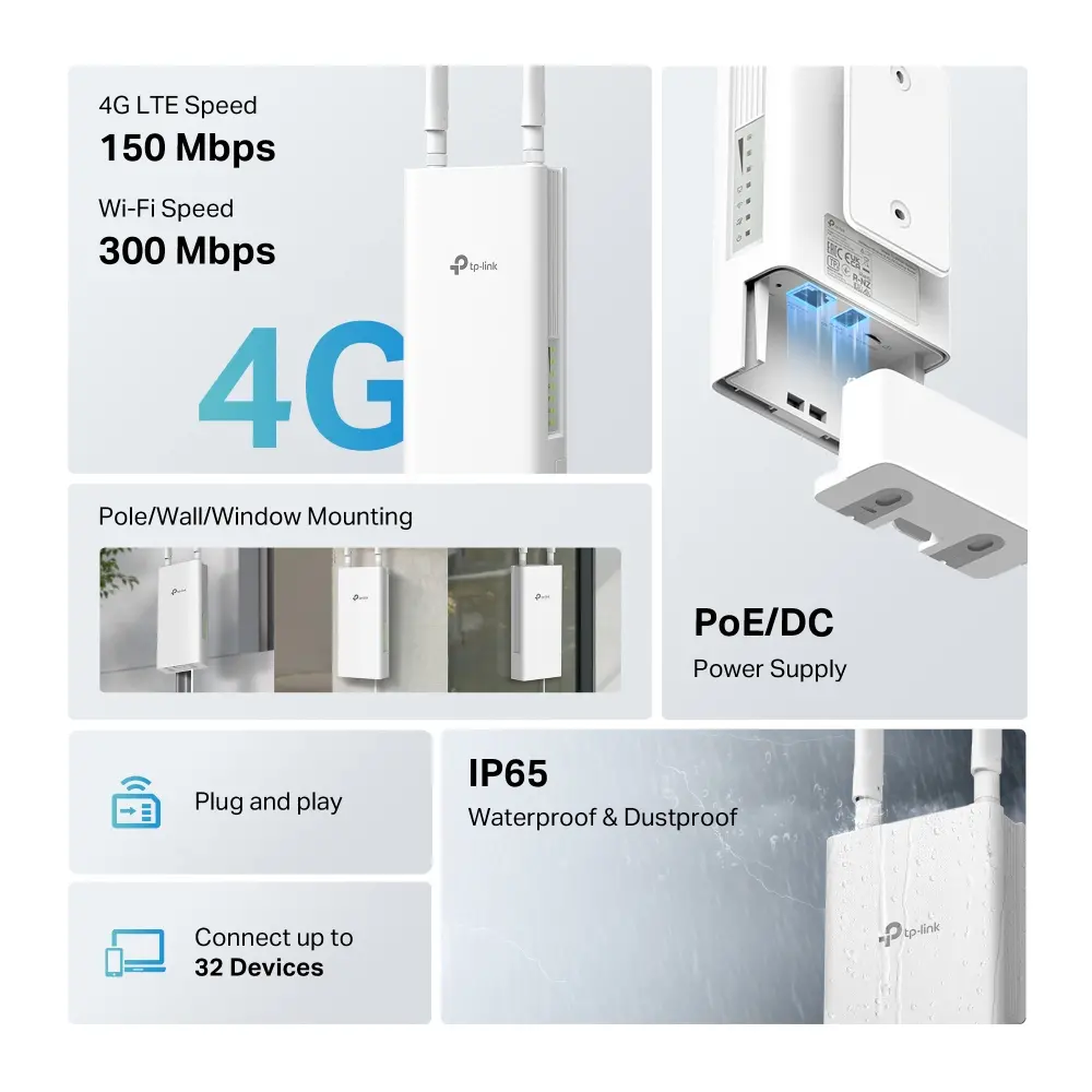 Безжичен рутер TP-LINK TL-MR100-Outdoor, N300, 4G LTE, 2 външни WiFi антени - image 3