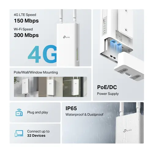 Безжичен рутер TP-LINK TL-MR100-Outdoor, N300, 4G LTE, 2 външни WiFi антени - 4