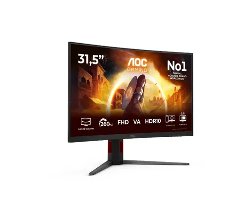 Монитор, AOC C32G4Z, 31.5" Curved 1500R, VA, WLED, 1920x1080@260Hz (OC, Native 240Hz), 4ms GtG, 0.3ms MPRT, 300cd m/2, 3500:1, Adaptive Sync, FlickerFree, Anti Blue Light, 5Wx2, Tilt, Height Adjust, Swivel, 2xHDMI, DP - image 1