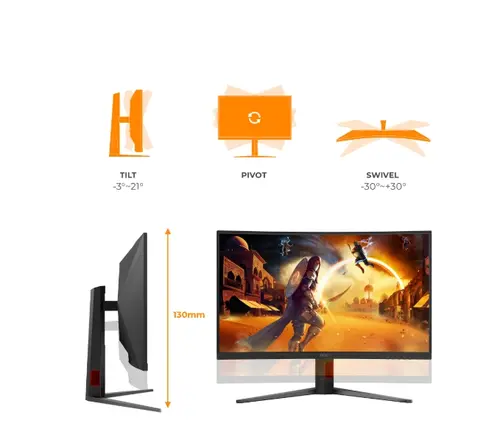 Монитор, AOC C32G4Z, 31.5" Curved 1500R, VA, WLED, 1920x1080@260Hz (OC, Native 240Hz), 4ms GtG, 0.3ms MPRT, 300cd m/2, 3500:1, Adaptive Sync, FlickerFree, Anti Blue Light, 5Wx2, Tilt, Height Adjust, Swivel, 2xHDMI, DP - image 3