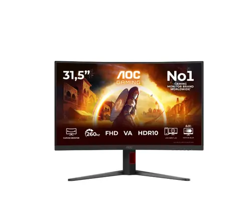 Монитор, AOC C32G4Z, 31.5" Curved 1500R, VA, WLED, 1920x1080@260Hz (OC, Native 240Hz), 4ms GtG, 0.3ms MPRT, 300cd m/2, 3500:1, Adaptive Sync, FlickerFree, Anti Blue Light, 5Wx2, Tilt, Height Adjust, Swivel, 2xHDMI, DP