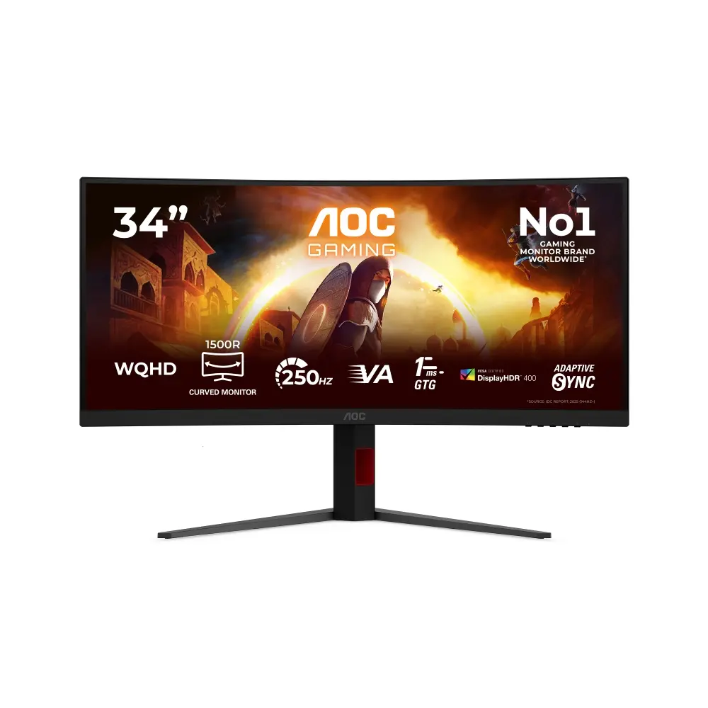 Монитор, AOC CU34G4ZCA, 34" Curved 1500R, Fast VA, WLED, 3440x1440@250Hz, 1ms GtG, 0.3ms MPRT, 450cd m/2, 3000:1, Adaptive Sync, FlickerFree, Low Blue Light, Tilt, Height Adjust, Swivel, 2xHDMI, DP, USB hub