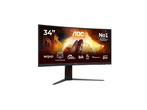 Монитор, AOC CU34G4ZCA, 34" Curved 1500R, Fast VA, WLED, 3440x1440@250Hz, 1ms GtG, 0.3ms MPRT, 450cd m/2, 3000:1, Adaptive Sync, FlickerFree, Low Blue Light, Tilt, Height Adjust, Swivel, 2xHDMI, DP, USB hub - image 1