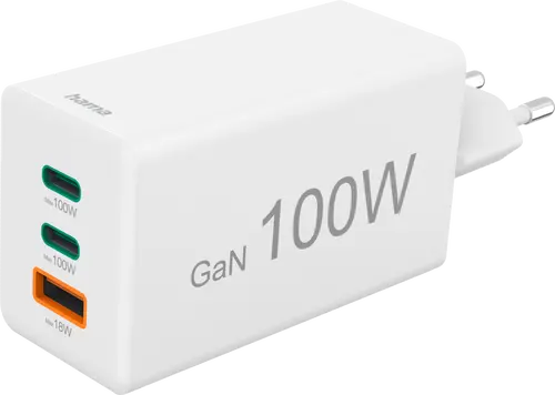Зарядно устройство, 3 порта, Hama Wireless charger USB-C USB-A 100W White - PN 00201997 - 1