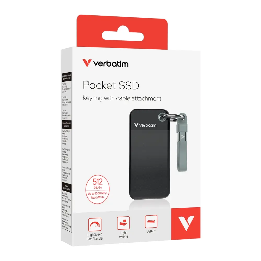 Твърд диск, Verbatim Pocket SSD USB 3.2 Gen 2 512GB Black/Grey - image 3