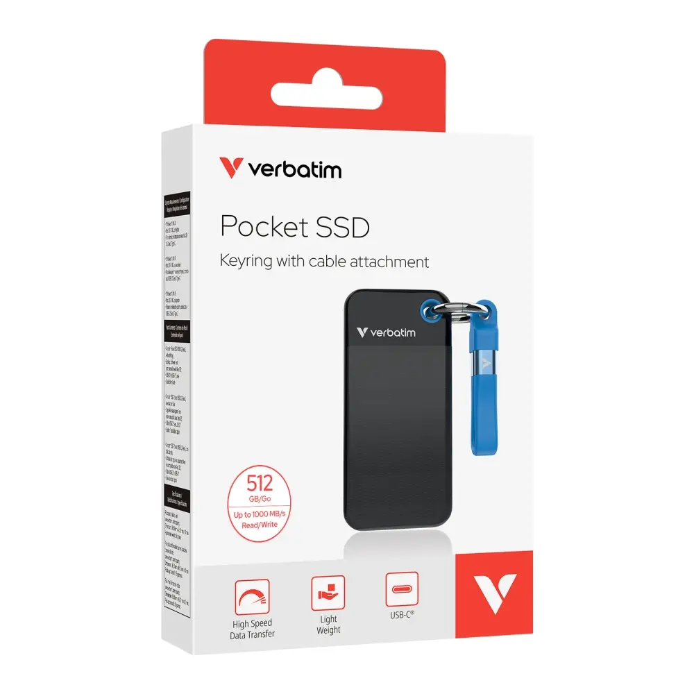 Твърд диск, Verbatim Pocket SSD USB 3.2 Gen 2 512GB Black/Blue - image 3