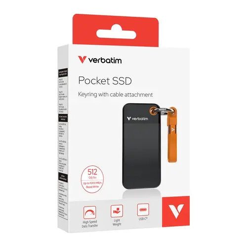 Твърд диск, Verbatim Pocket SSD USB 3.2 Gen 2 512GB Black/Orange - image 3