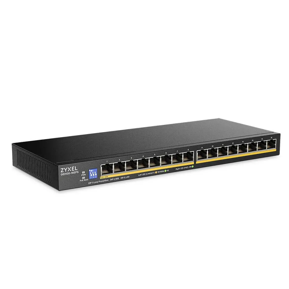 Комутатор, ZyXEL GS1100-16EPS Slimline Unmanaged + PoE+ 135W 16 port Gigabit Unmanaged + Switch - image 1