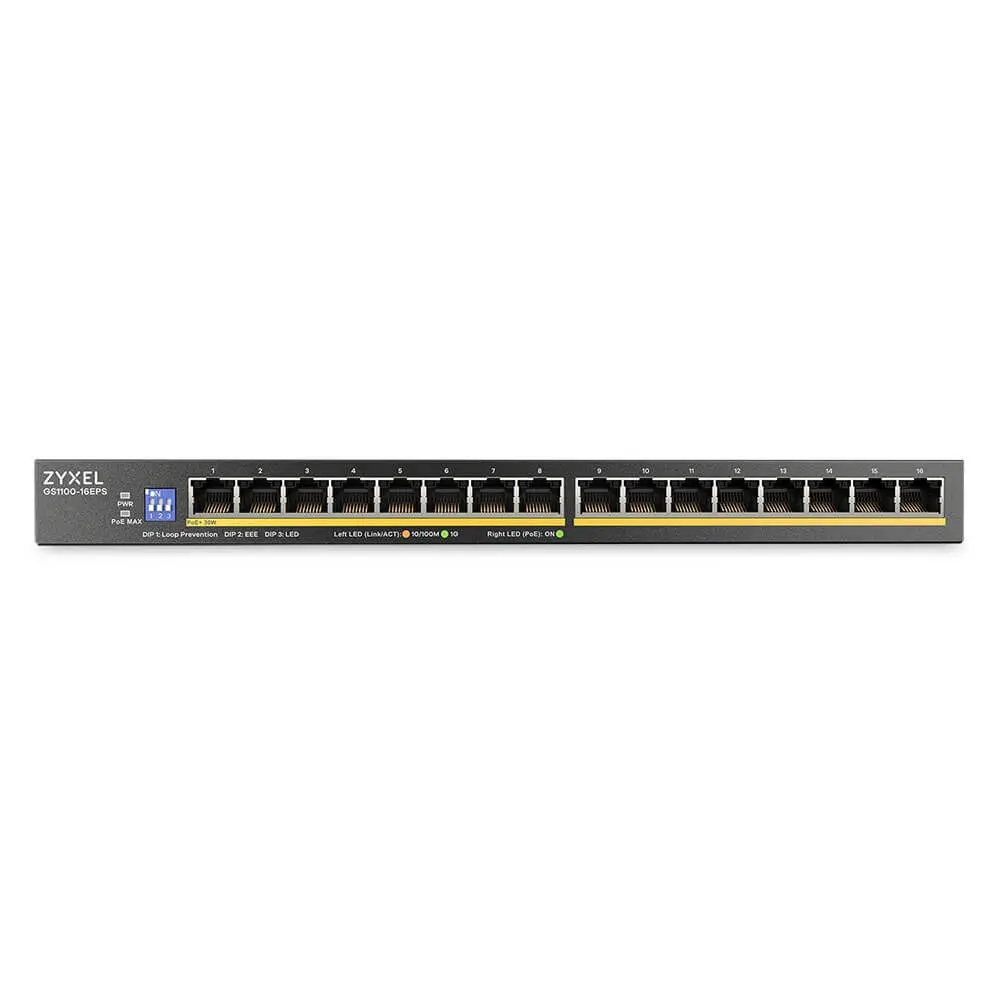Комутатор, ZyXEL GS1100-16EPS Slimline Unmanaged + PoE+ 135W 16 port Gigabit Unmanaged + Switch - image 2