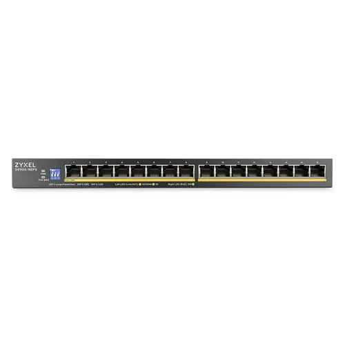 Комутатор, ZyXEL GS1100-16EPS Slimline Unmanaged + PoE+ 135W 16 port Gigabit Unmanaged + Switch - 3