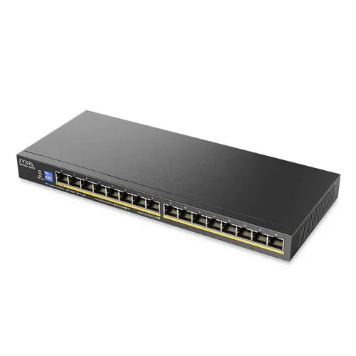 Комутатор, ZyXEL GS1100-16EPS Slimline Unmanaged + PoE+ 135W 16 port Gigabit Unmanaged + Switch - 1