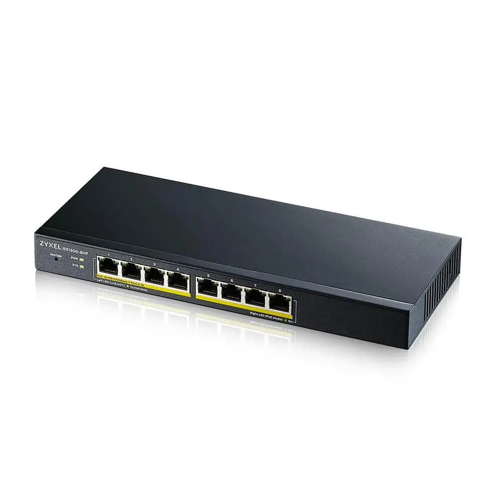 Switch, ZyXEL GS1900-8HP, Smart Switch GbE L2 PoE 8 θυρών, 802.3at, επιτραπέζιο, χωρίς ανεμιστήρα, 70 Watt - image 1